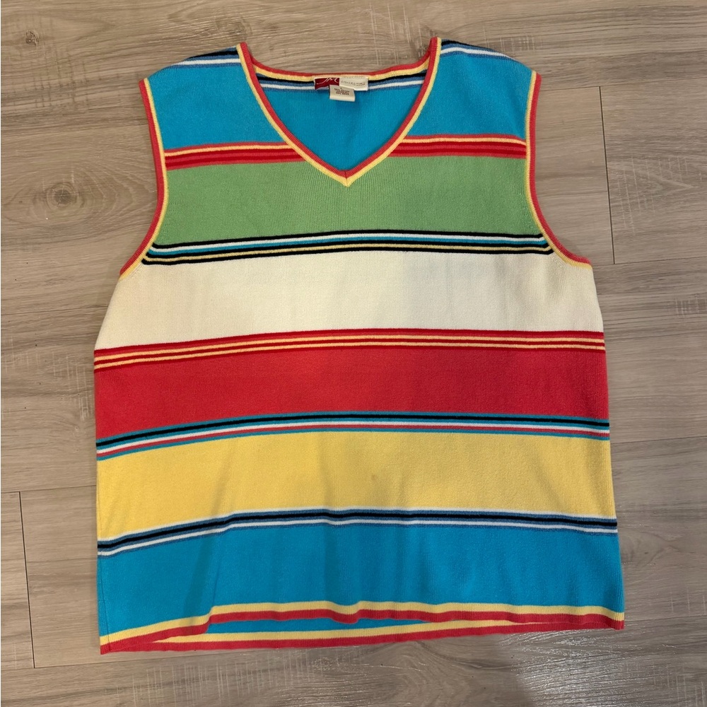 Vintage 90s Colorblock Striped Sleeveless V-Neck Sweater Vest